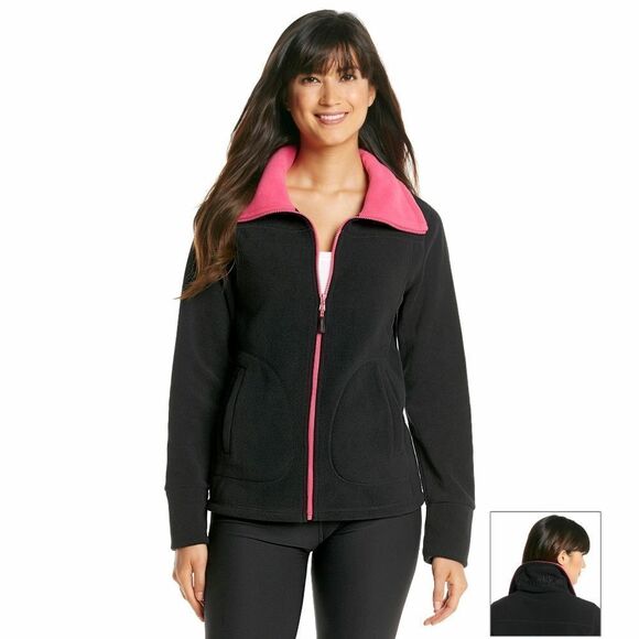 New! CALVIN KLEIN Performance Logo Fleece Jacket Moisture Wicking Black Pink LRG - Picture 2 of 3